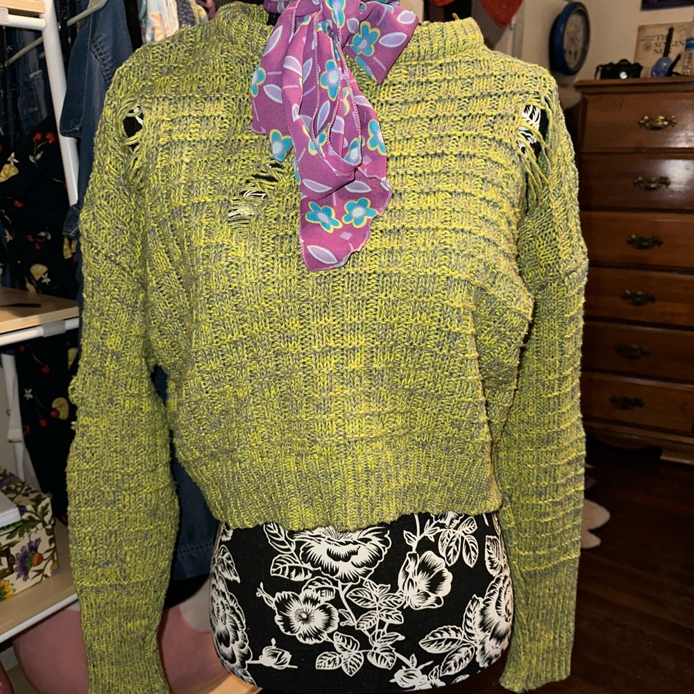 Distressed green grunge knit sweater